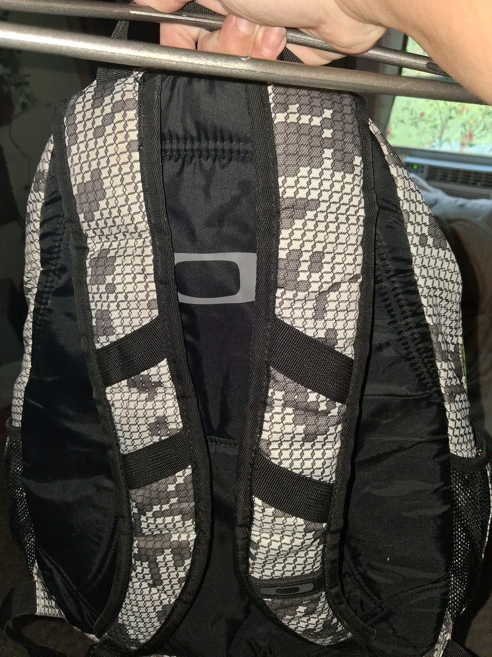 Oakley Gray Patterned Backpack with Neon Yellow Accents